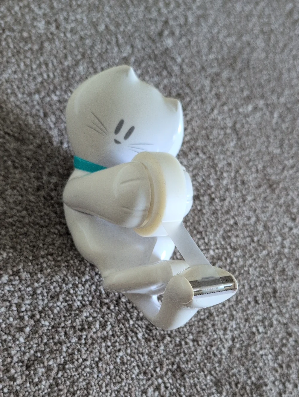 White Cat Tape Dispenser with Teal Collar